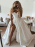 A Line Sweetheart White Satin Prom Dress with Slit LBQ4074